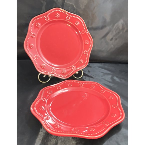 Set of 2 Food Network Fontinella Red 9" Stoneware Salad Dessert Plates - Picture 1 of 4